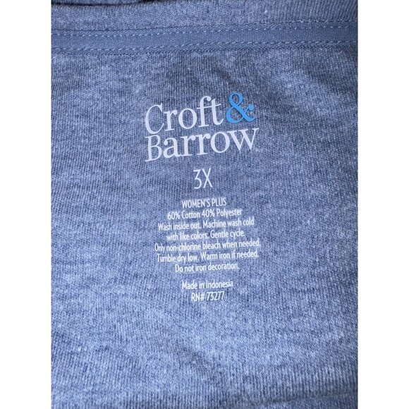 Croft & Barrow Womens Plus Size 3X Top Long Sleeve Winter Snowflake Accents Blue - Picture 8 of 8